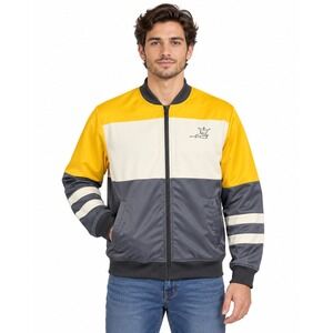 King Graphic Track Jacket Mens Large Yellow Grey Colorblock Zip Up